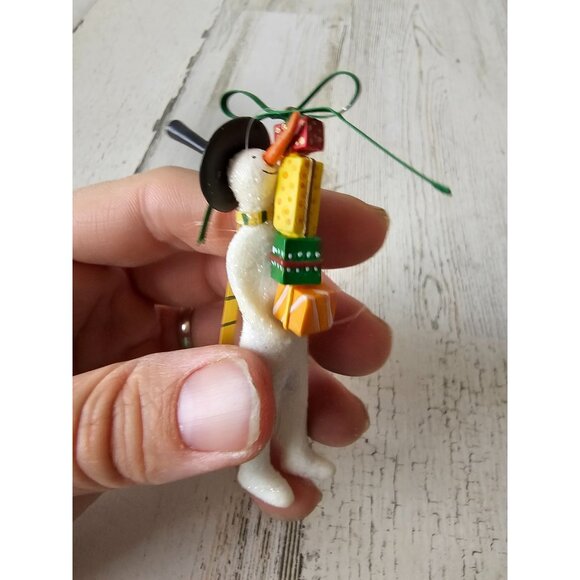 Dept 56 krinkles Mini pencil snowman present scarf glitter ornament Xmas tree - Picture 5 of 7
